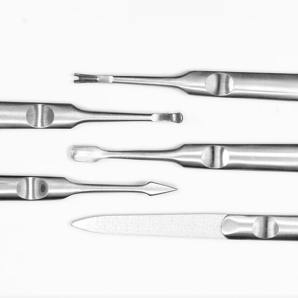 Conjunto de manicure de aço inoxidável, 5 peças, arquivo de unhas ergonômico para remoção de pele morta, limpador de cutícula, kit de ferramentas polidor, suprimentos para arte em unhas