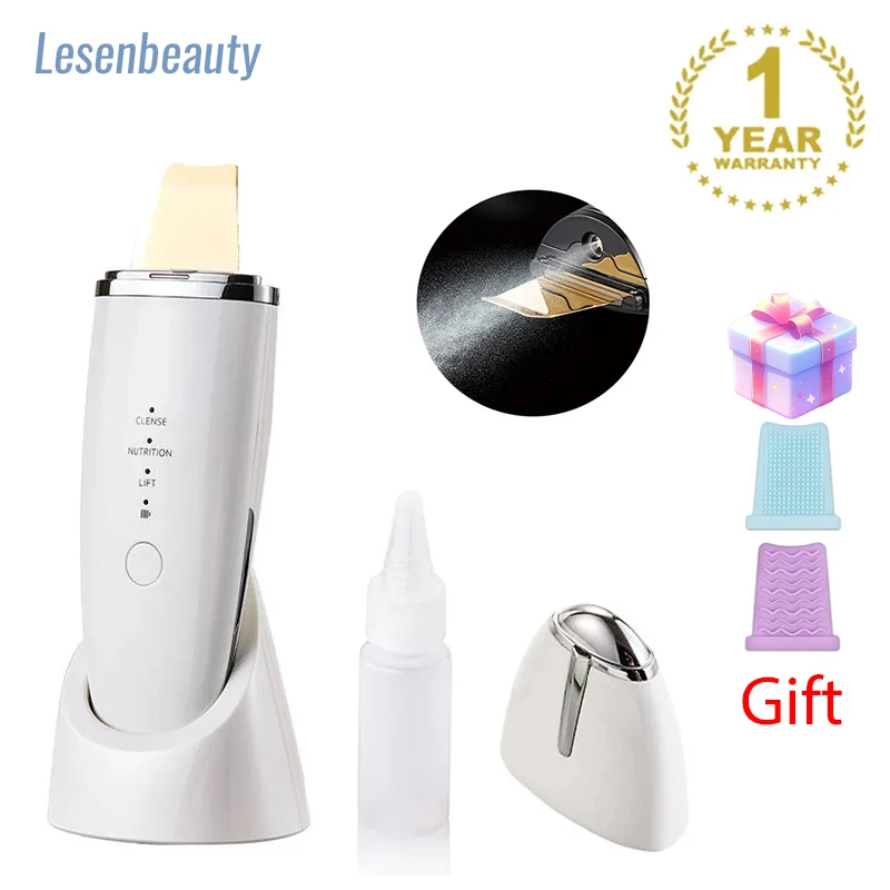 24K New Facial Ultrasonic Skin Scrubber Spatula Blackhead Remover Deep Face Cleaning Lift Machine Peeling Shovel Pore Cleane les