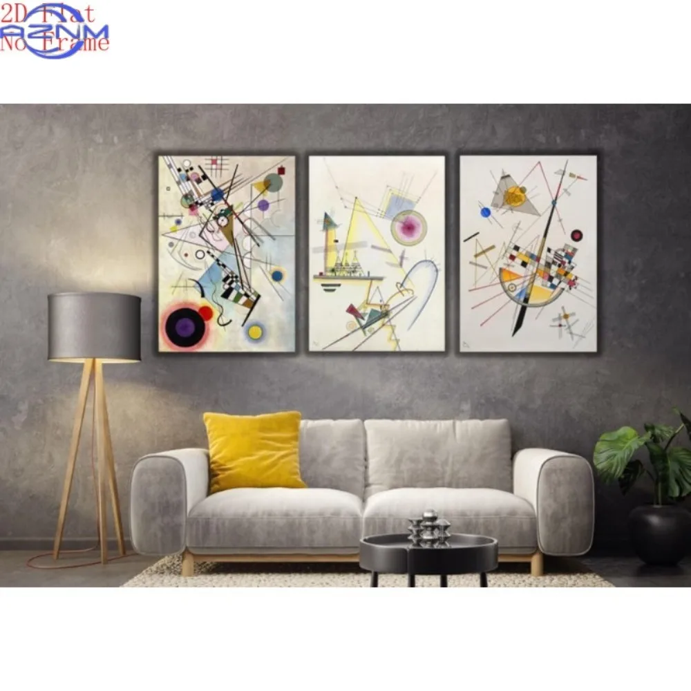 [3pcs No Frame Canvas Painting]Set of 3 Wassily Kandinsky Canvas Ready to Hang Wall Art, Wassily Kandinsky Poster Print Painti