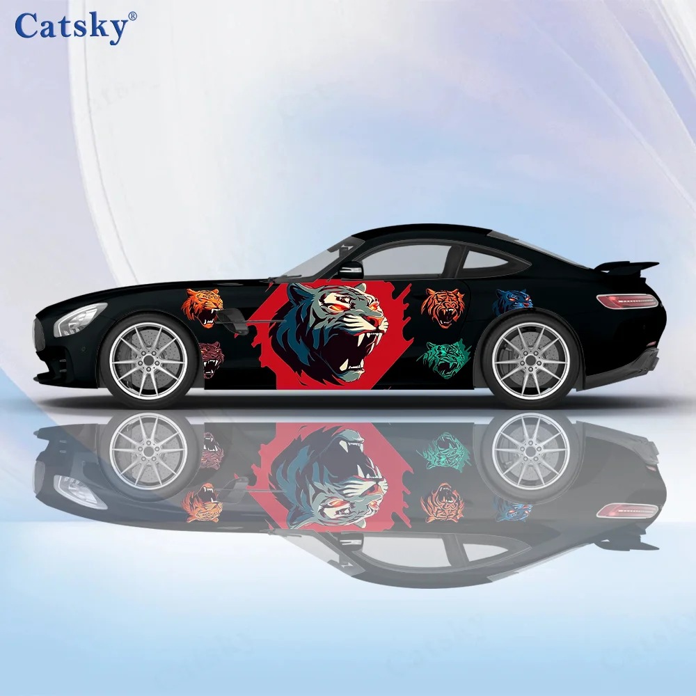 Angry Roar Tiger Head Print Car Vinyl Wraps Decal Self-adhesive PVC Sticker Suitable for Trucks SUV Decoration Auto Accessories