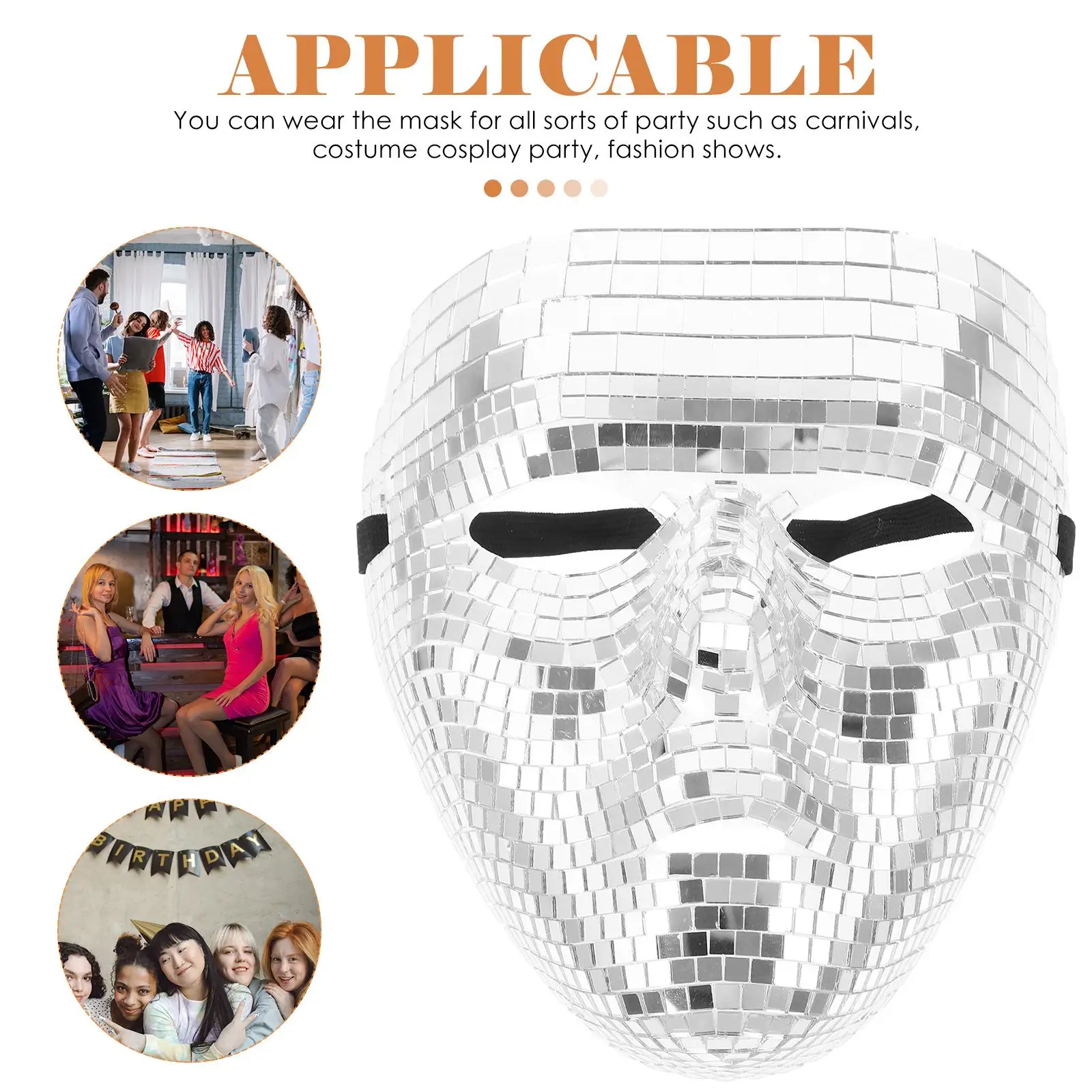 Disco Glitter Mask Silver Masquerade Face Cover Party Carnival Halloween Costume Accessories Reusable Stylish Design