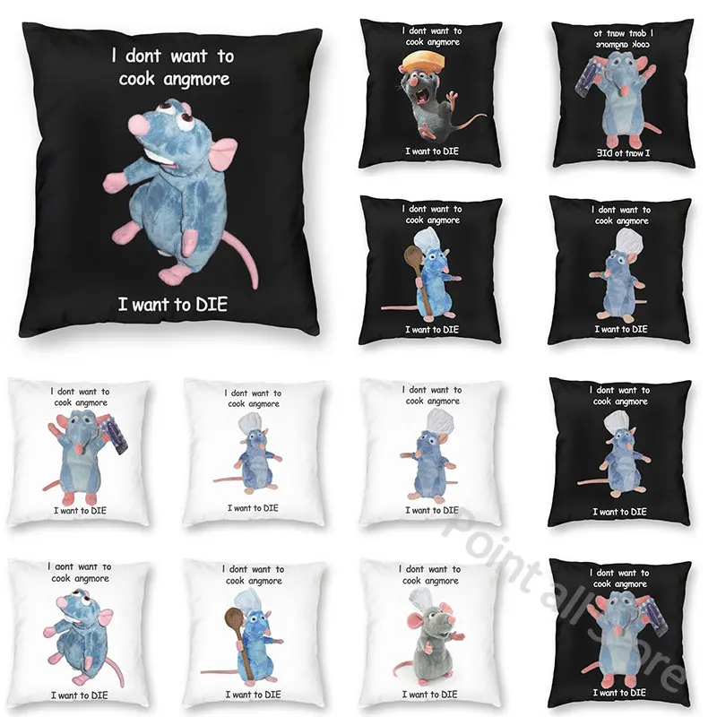 

I Don't Want To Cook Anymore Throw Pillowcase Personality Funny Cartoon Cushion Cute Mouse Pattern Cushion Room Sofa Decoration