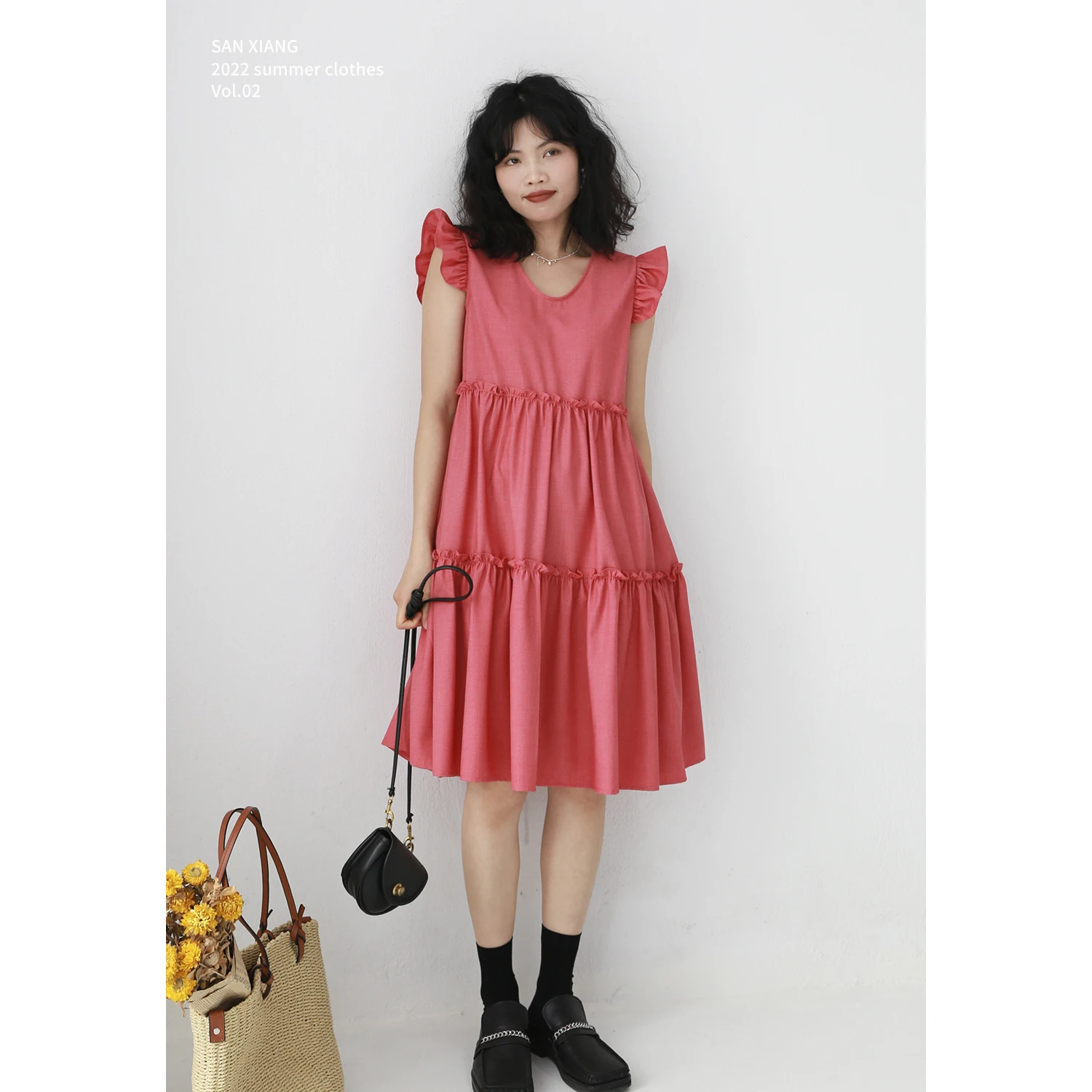 

Деревянный воротник-стойка, юбка-миди с высокой талией и плиссировкой А-силуэта, женский модный костюмный комплект из материала Chien Heart Neline Summe