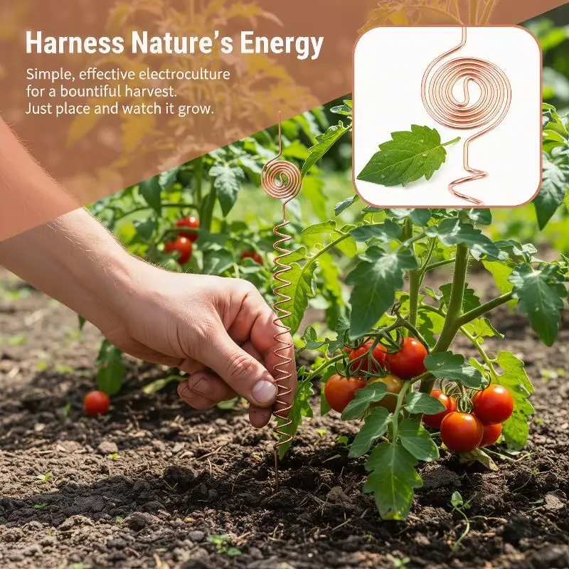 3pcs Set of Electroculture Plant Stakes with Copper Wire Coil Designed for Healthy Plant Growth