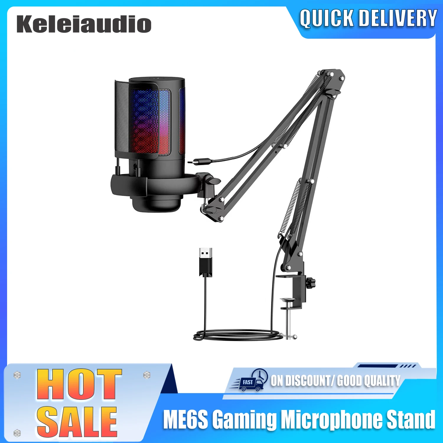 ME6S gaming microphone USB microphone RGB live streaming condenser microphone stand set