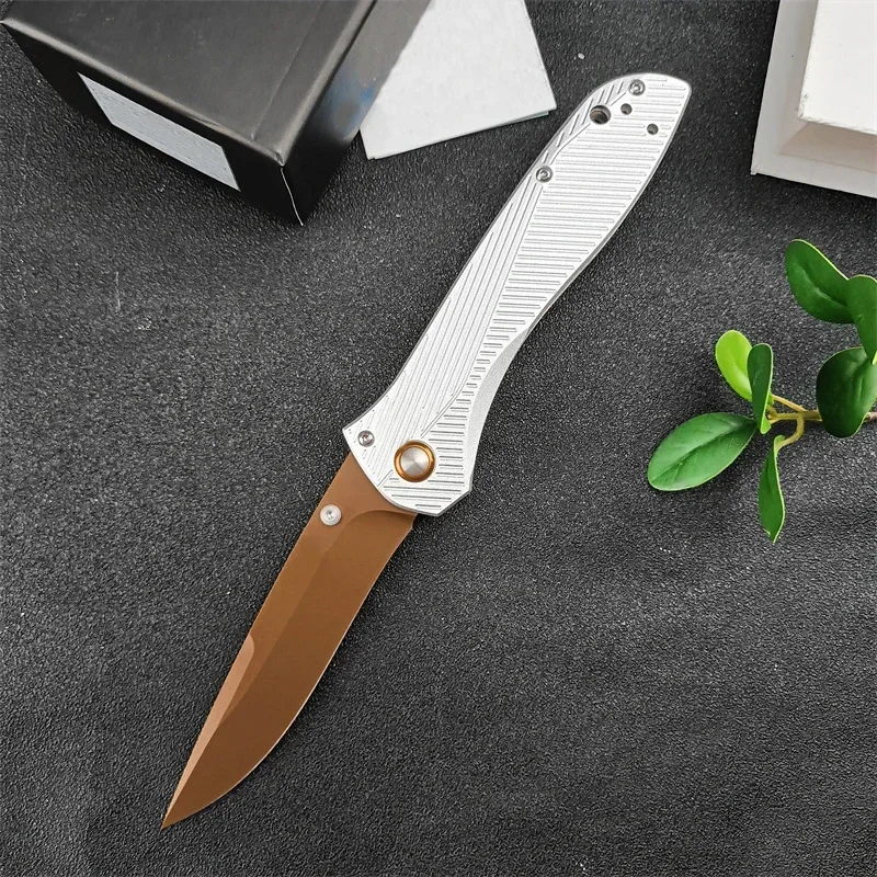 BM 710FE-24 McHenry & Williams Outdoor Folding Knife Flat Earth PVD Recurve Drop Point Blade Aluminium EDC Tactical Pocket Knife