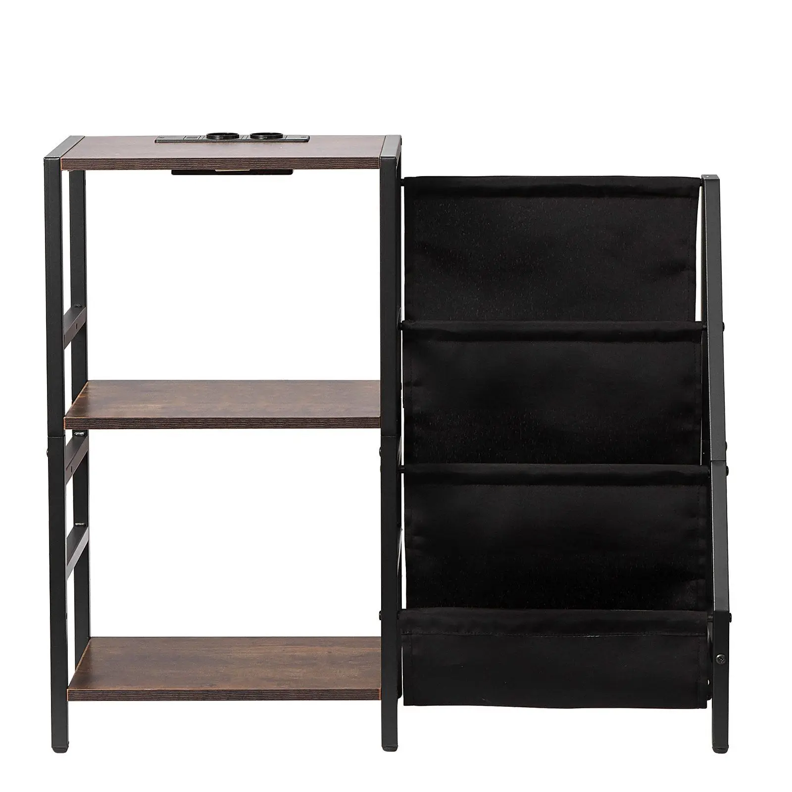 

3 Tiers Record Player with LED Light & USB Ports Metal Vinyl Shelf Black