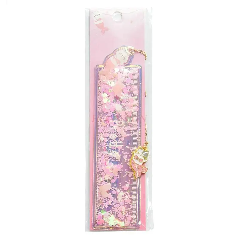 1pcs Flowing sand ruler glitter cute creative ruler multifunctional cherry blossom pendant bookmark ruler student stationery