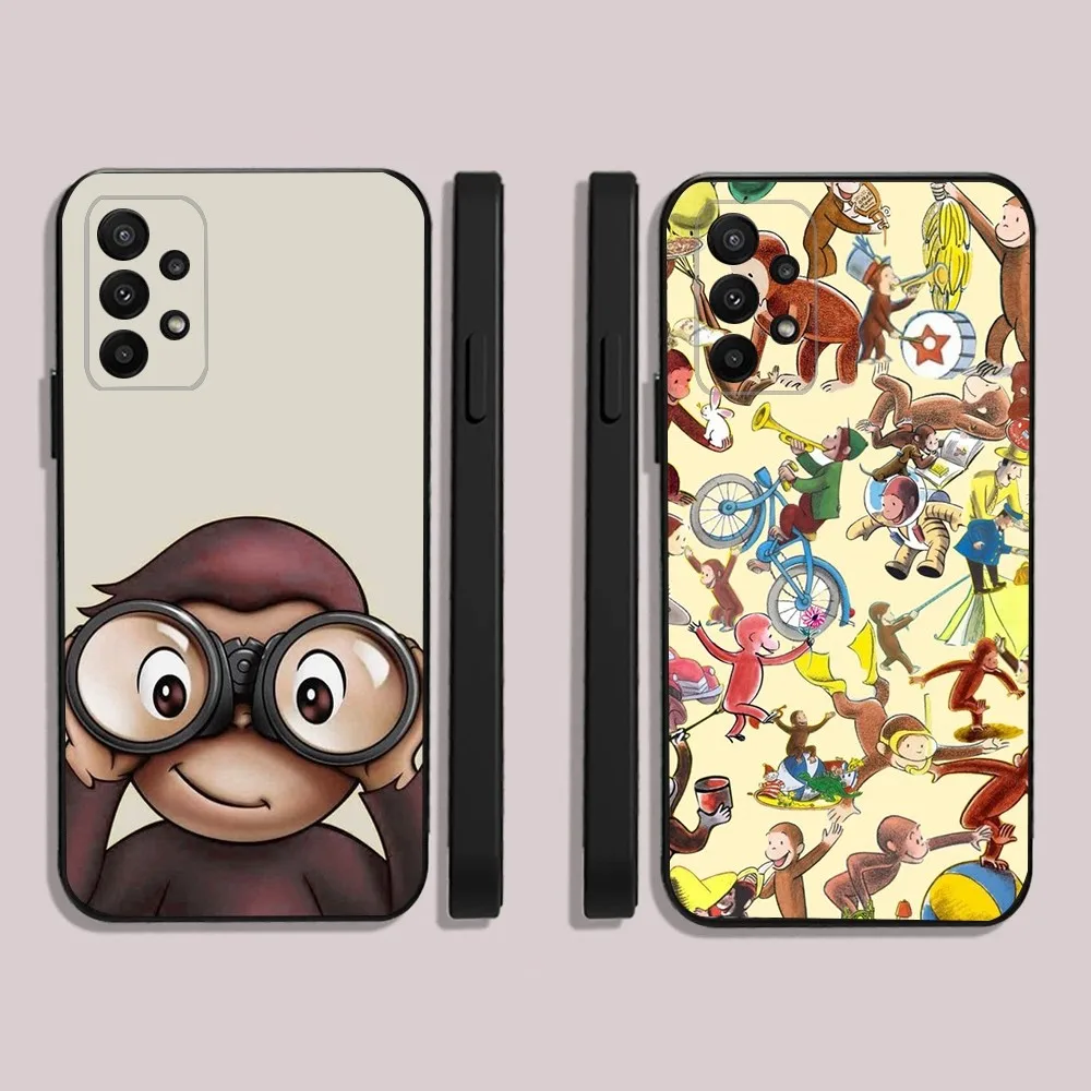 

Curious George Monkey Phone Case For Samsung S24,23,22,30,21,10,9,Ultra,Plus,Lite,FE,5G Black Soft Case