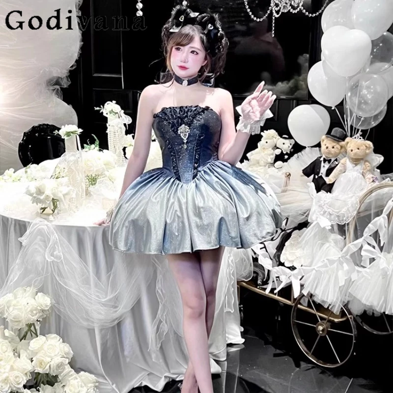 Vestido dulce estilo Lolita para mujer, vestido corto sin cuello para ceremonia, fiesta de cumpleaños, vestido de banquete de línea A sin mangas para mujer