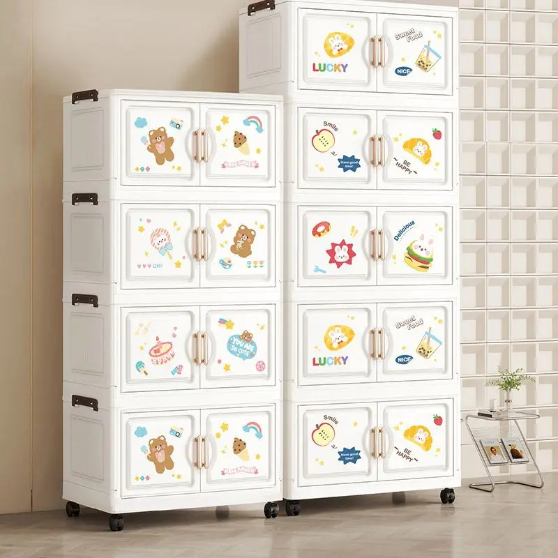 18.9 Inch Cartoon Foldable Storage Box,1-6 Tier Heavy-Duty Rolling Organizer,2 Colors for Bedroom/Living Room/Kitchen/Study