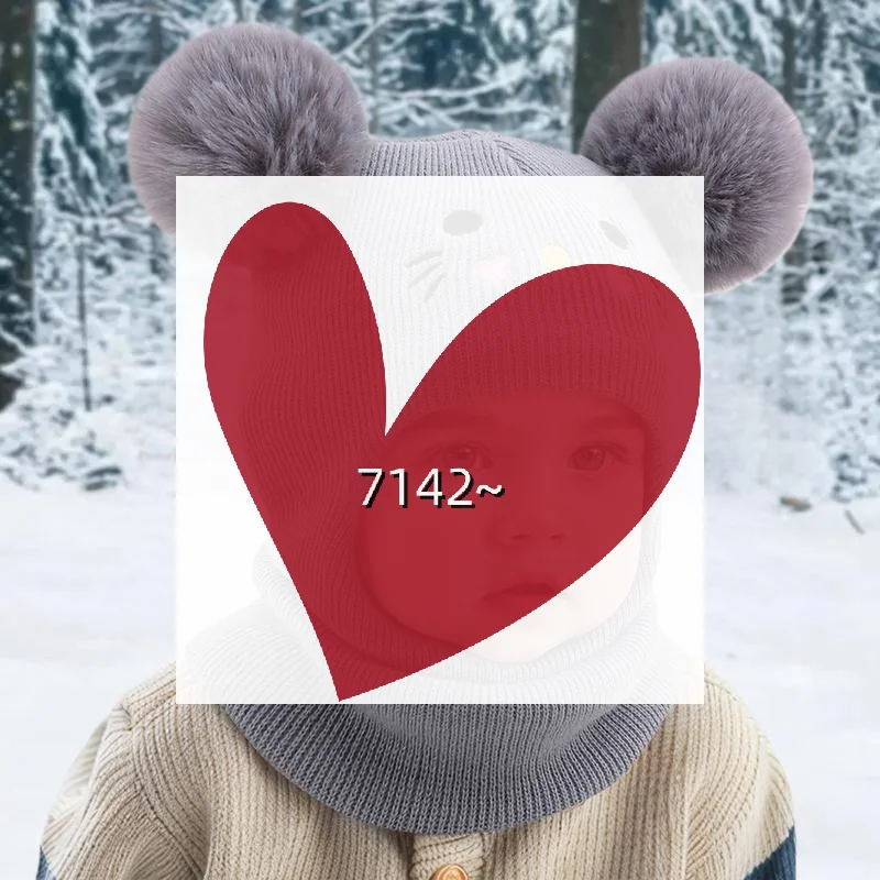 قطعة واحدة من خوذة الرأس المزدوجة مع تطريز كرتوني لطيف، محبوكة لتغطية كاملة للوجه والرقبة، مقاومة للرياح والبرودة