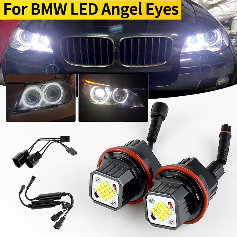 2pcs for BMW E39 M5 E83 X3 E53 X5 00-06 E65 E66 2000-2008 White Lamp 160W LED Angel Eyes Marker Lights Bulbs Canbus Error Free