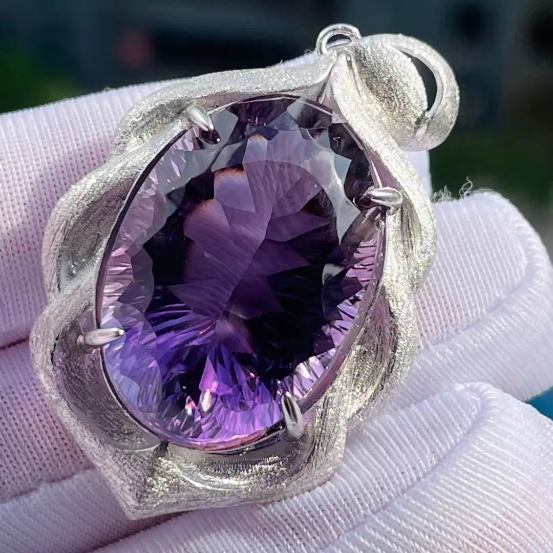 

Natural Purple Amethyst Quartz Pendant Faceted Necklace 26*17mm Amethyst Jewelry Beads Women Men Necklace Brazil AAAAAA