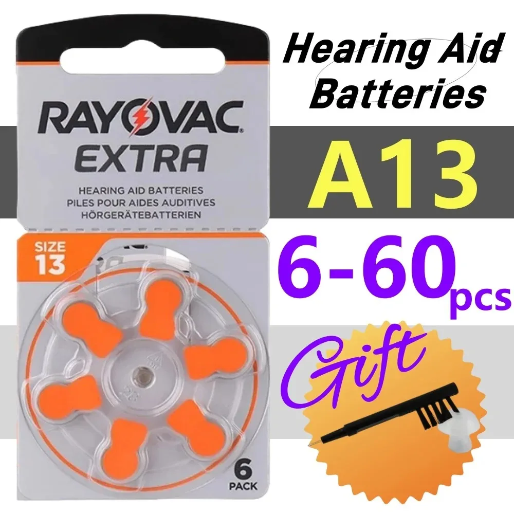 6-60 pcs A13 Hearing Aid Batteries 1.45v Rayovac Extra Zinc Air Hearing Aids BatteryFor BTE CIC RIC