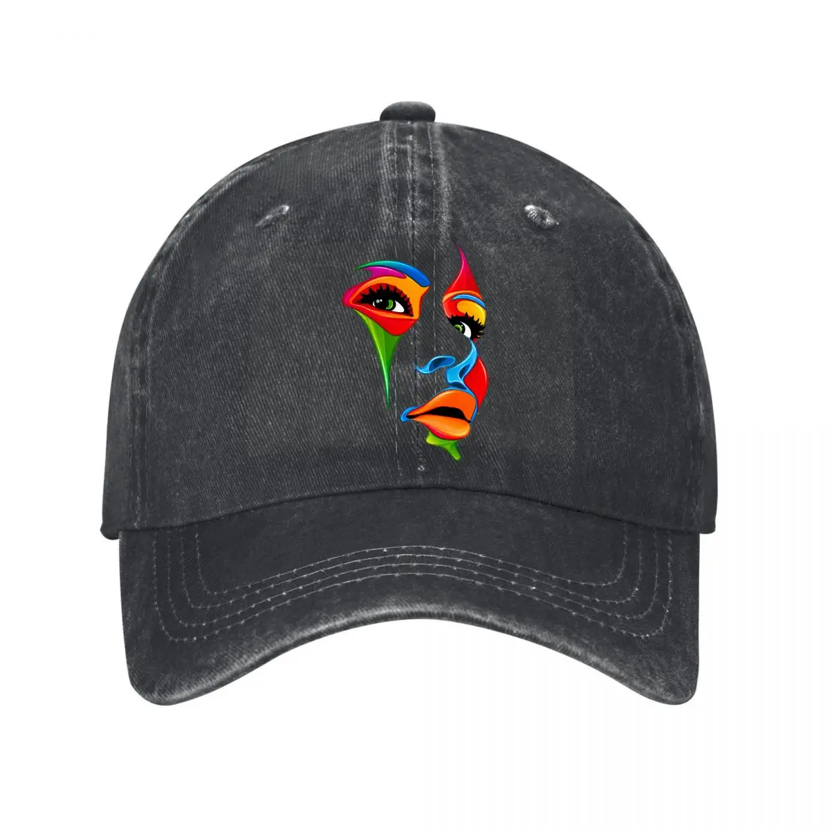 Vibrant Abstract Female Face Portrait Pop Art Washed Baseball Cap Outdoor Hat