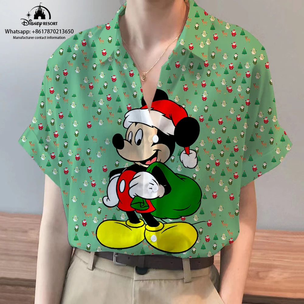 Christmas New Winnie the Pooh and Mickey Anime Boho Disney Brand Short Sleeve Shirts Summer Casual Beach Party Ladies Tops