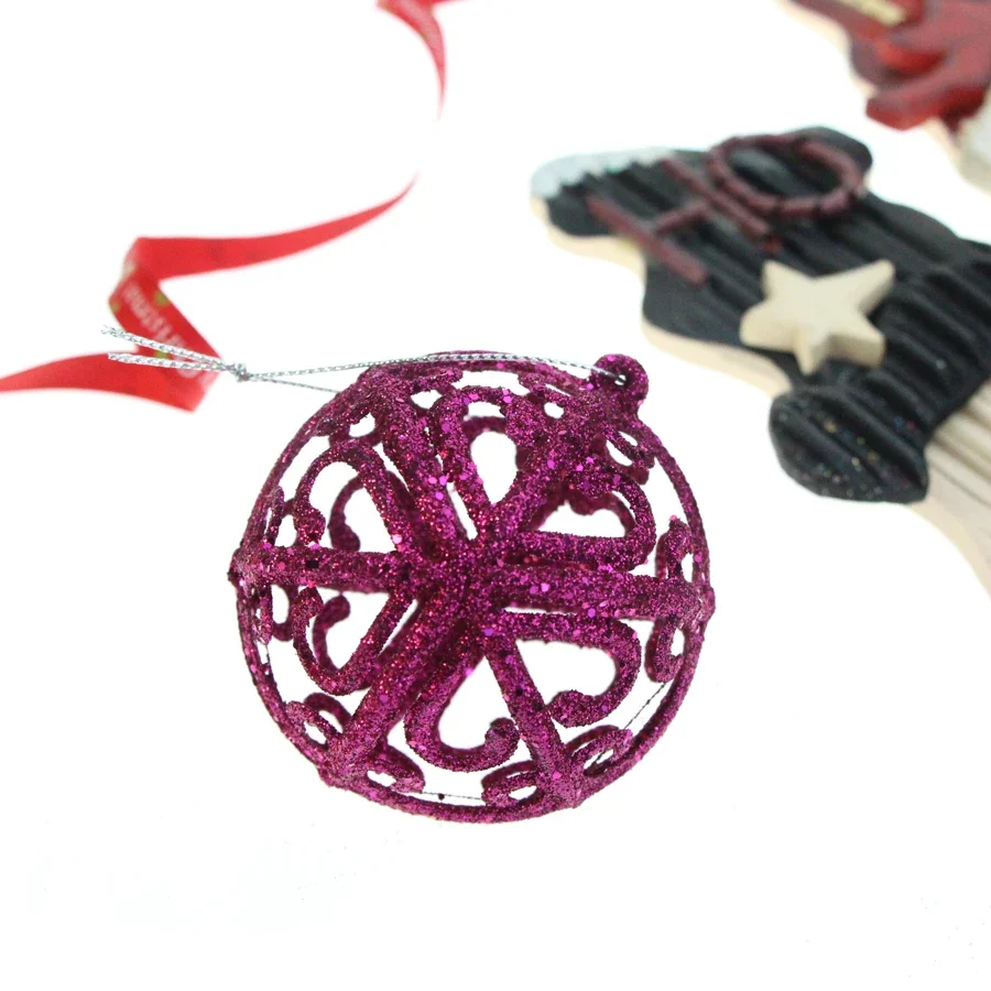 Christmas decorations 6cm hollow flower ball pendant hanging piece Christmas tree decoration window scene