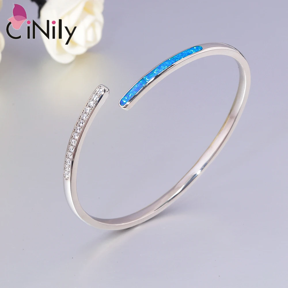 CiNily Blue & Pink Fire Opal Stone Open Bangles Rose Gold Plated   Adjustable Bracelet Jewelry Best Gifts for Woman Summer Party