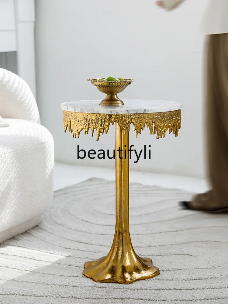 India imported retro light luxury marble rock slab coffee table European court sofa metal edge table