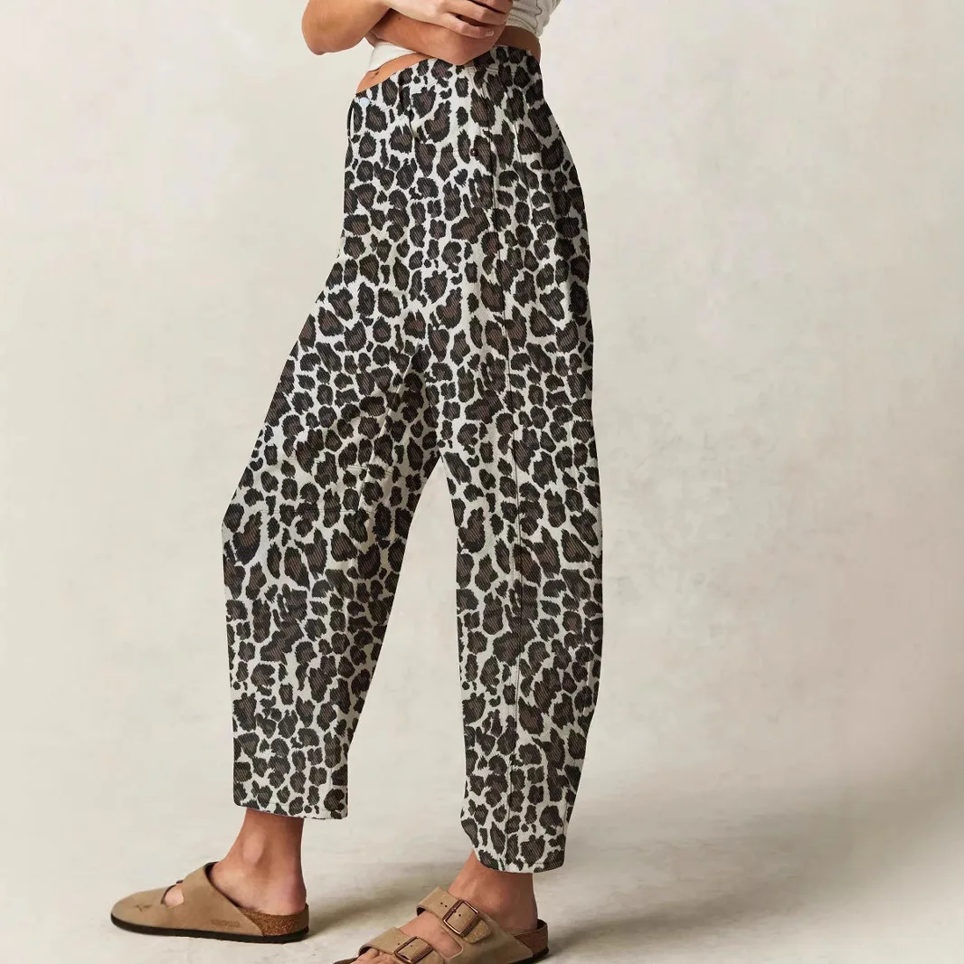 Women Autumn Winter Trouser Pants Jeans Leopard Print Color High Waist Wide Leg Pants Casual Fashion Comfortable Regular Sheath
