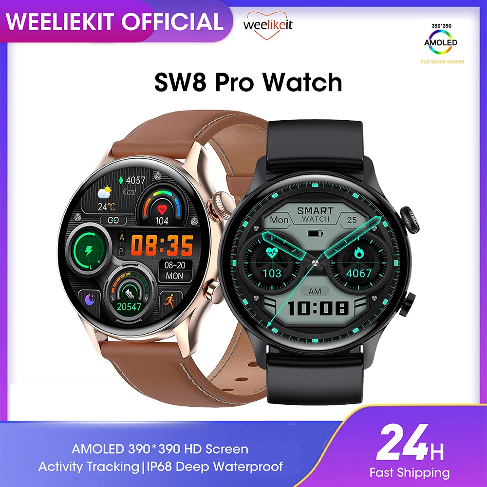 weelikeit NFC Smartwatch Men AMOLED 390*390 HD Screen Always On Display Bluetooth Call Smart Watch IP68 Waterproof Sports Clocks