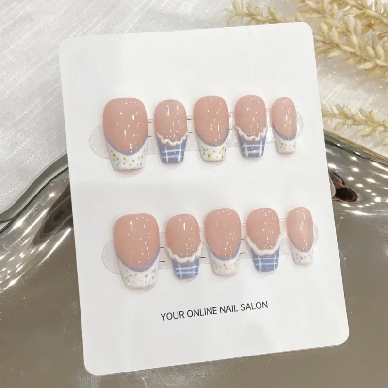 

Handmade 2026 Medium Nails Girls French Removable Acrylic Nails Press on Decorated False Nails with Box and Tools High Quality