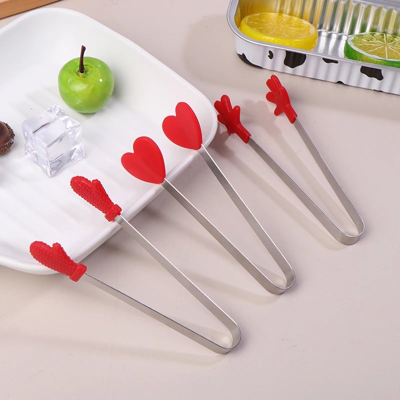 Mini clip per alimenti in Silicone manico in acciaio inossidabile Palm Stainless Steel Lovely antiscivolo snack pinzette non Nirty Hand Tools