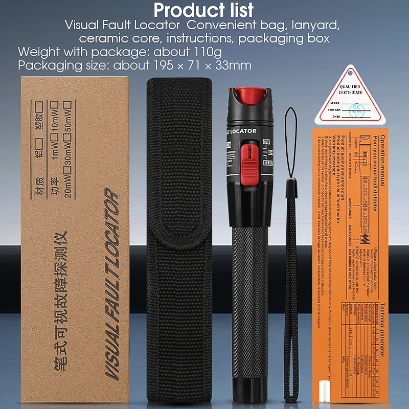 FTTH Fiber Optic Cable Tester Pen 50MW Visual Fault Locator SC/FC/ST 2.5mm Interface VFL 50KM Range