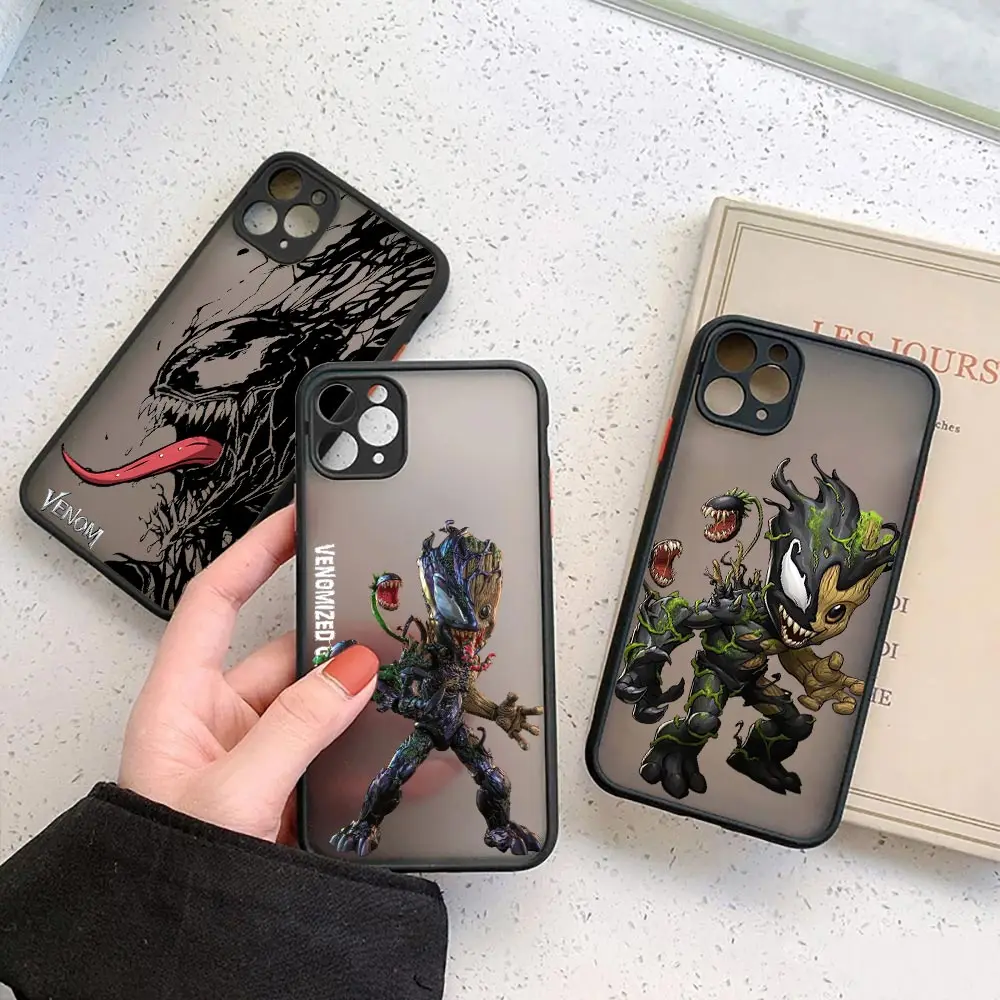 Venomized Groot Comics Silicone Case For iPhone 13 12 11 14 Pro Max SE Mini XR XS 7 8 Plus Clear Matte Cover Venom Marvel Fundas