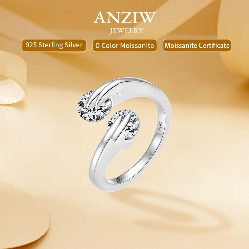 

Anziw 2025 Two-stone Ring Moissanite 1CT 6.5MM 925 Sterling Silver Rings for Women s925 Fashion Finger Bands Certified Jewelry