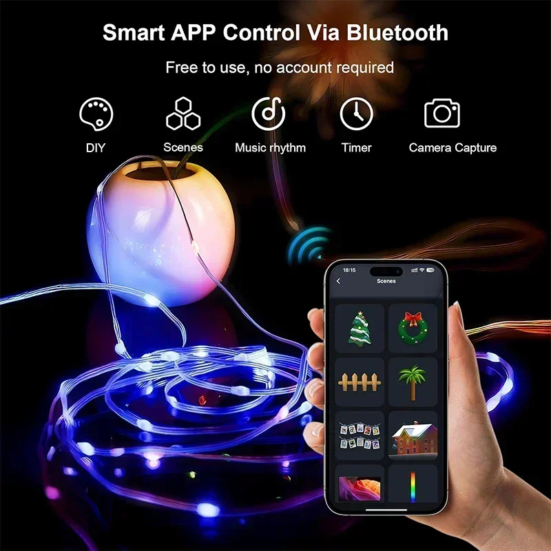 الذكية LED الجنية أضواء RGB سلك سلسلة أضواء App التحكم عن بعد USB بالطاقة الموسيقى مزامنة لحفلات الزفاف في الهواء الطلق ديكور المنزل