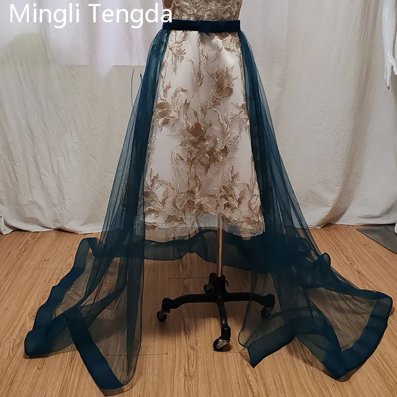 Mingli Tengda Tea Green One Layer Mesh Detachable Train Women's Skirt with Elastic Hem Underskirt Petticoat Tutu Skirt Women