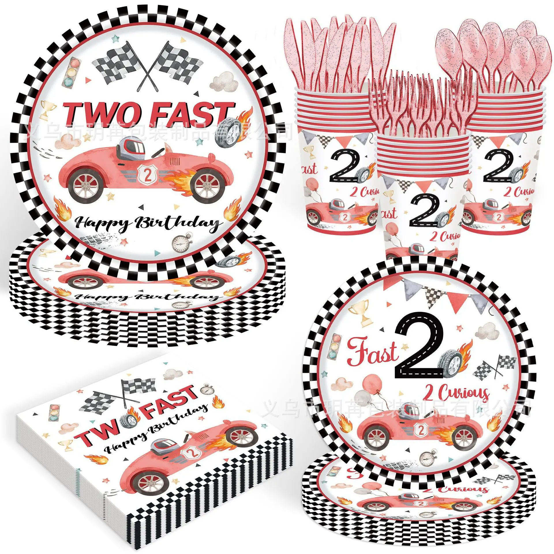 Two Fast Theme Party Disposable Tableware Paper Plates Cups Napkins Tablecloth Racing Car Birthday Party Decoration