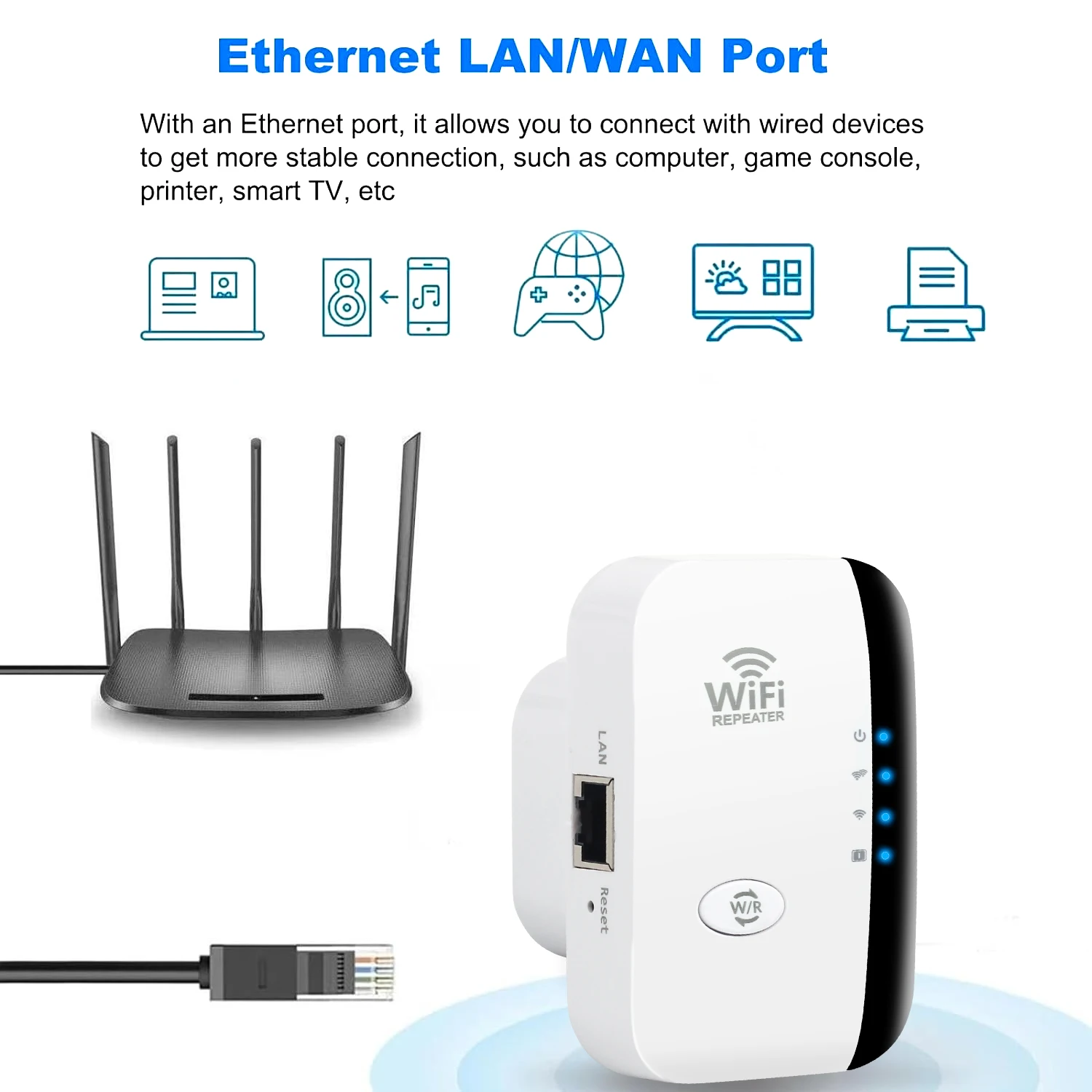 300Mbps WiFi Repeater High-Speed Expansion WiFi Signal Booster Built-in Antenna Repeater & Extender for Stable Wall-Penetrating