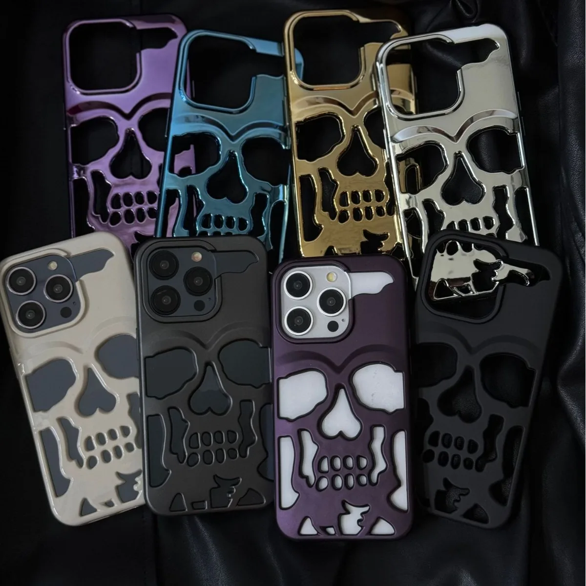 Hollow Heat Dissipation Skull Ghostface Plating Matte Black Phone Case for iPhone 16 15 14 13 12 Pro Max 11 15Plus Men Funda New