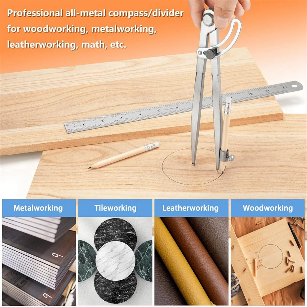 أداة هندسية بوصلة النجارة A002 - بوصلة صياغة قفل احترافية مع حامل قلم رصاص 300 مم