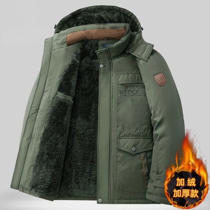 العلامة التجارية الفاخرة الشتاء الرجال سترة الصوف الدافئة سترات متعددة جيوب القطن معطف سميكة يندبروف سستة مقنعين ملابس خارجية جودة عالية #4