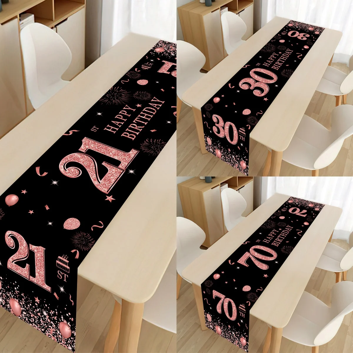 21th 30th 70th Black Pink Birthday Party Decor 21 30 70 80 Birthday Table Runner Table Cover for Home Birthday Party Supplies