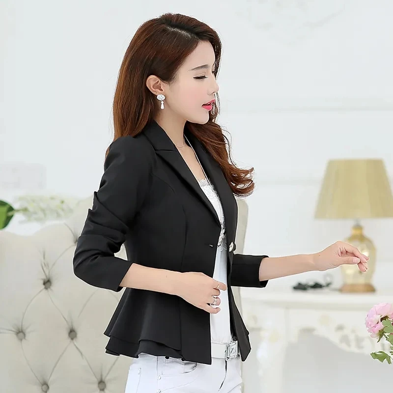 Lining Ladies Blazer Long Sleeve Suits Jacket Women Korean Slim Notched Collar Single Buckle Blazers Coat Short Feminine Tops