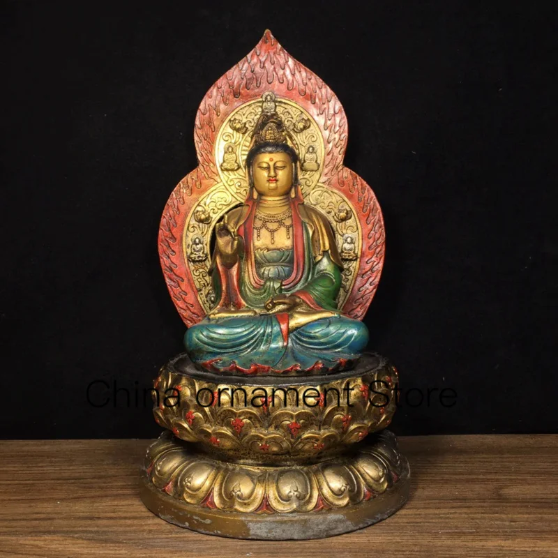 

29.5cm Nepalese Tibetan Returned Bronze Carved and Painted Avalokitesvara Buddha Statue