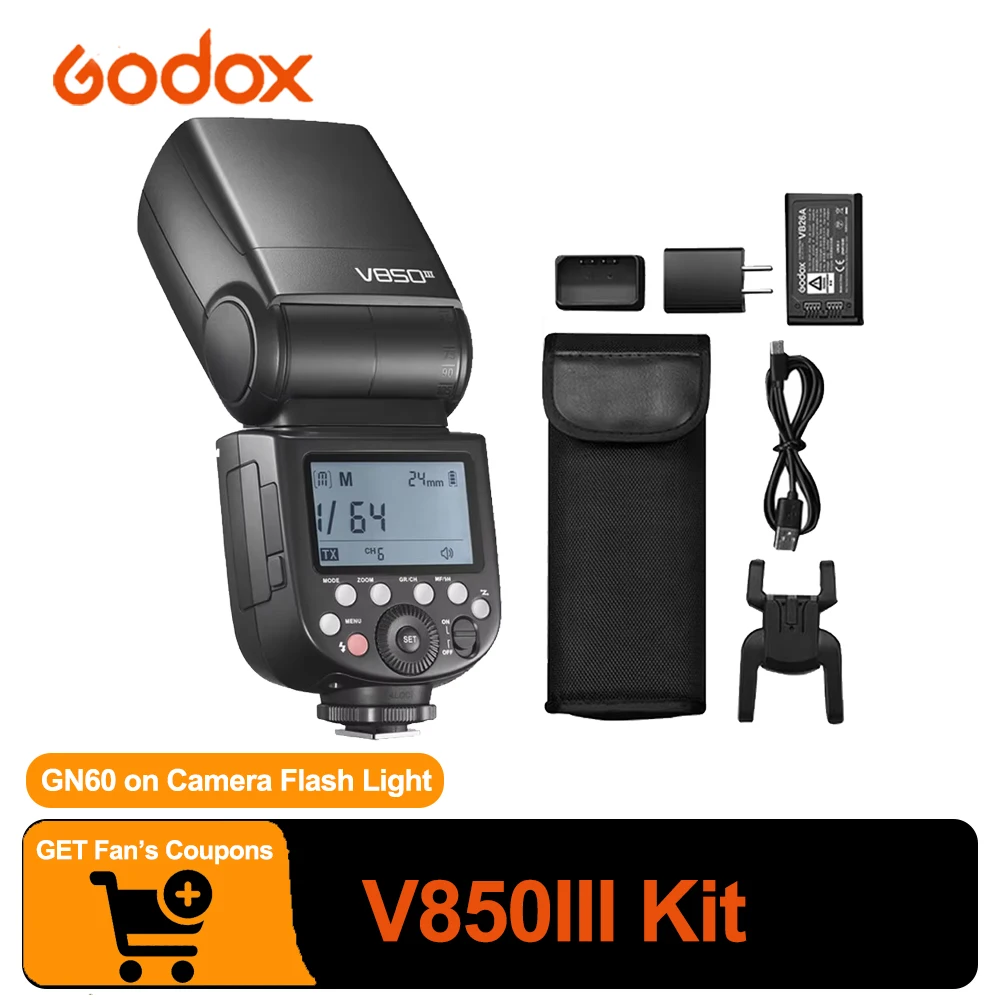 

Godox V850III Kit Li-Ion Flash 76ws GN60 2.4G Wireless 1.5s Recycle Time On Camera Flash Light for Photography