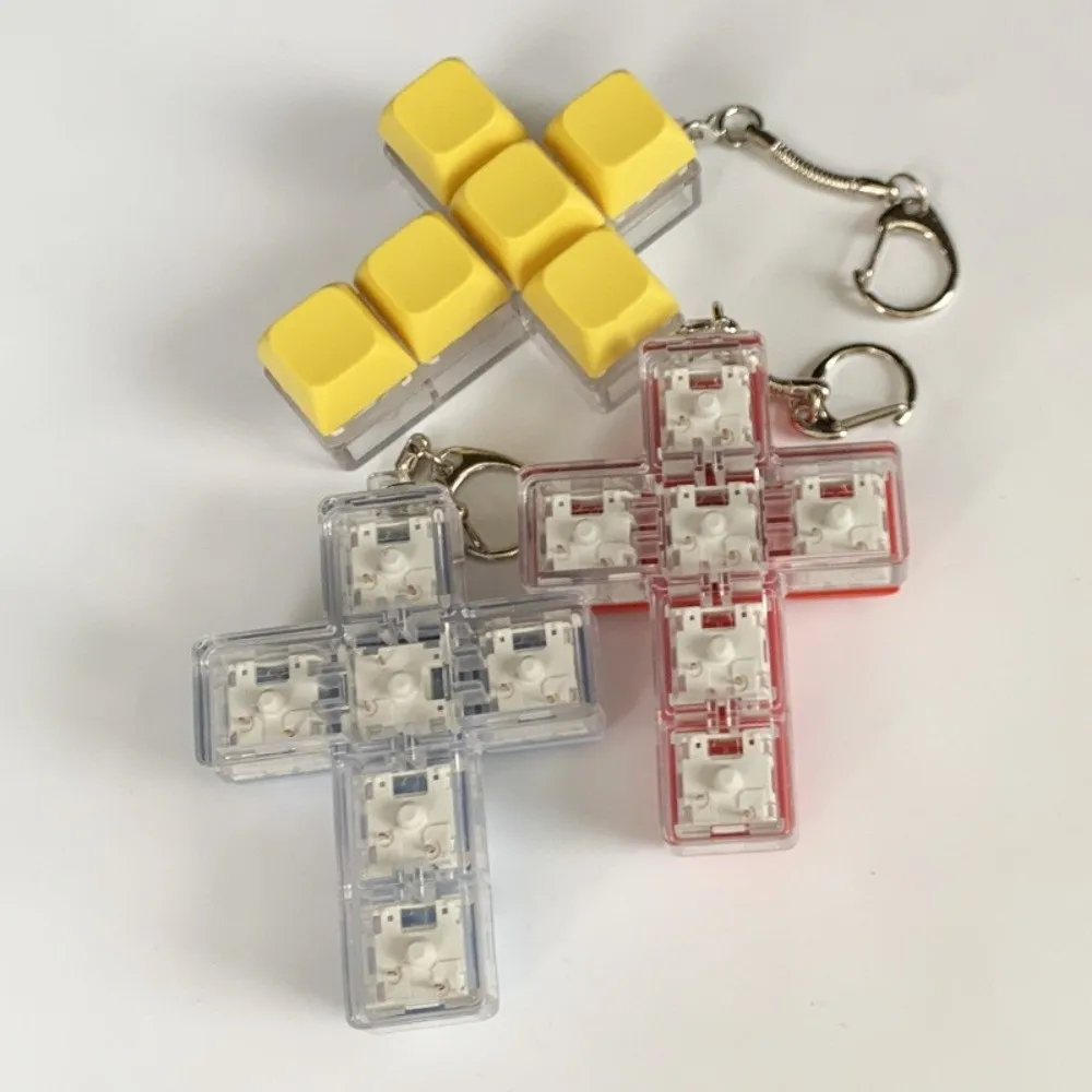 Relaxing DIY Keyboard Fidget Keychain Keycap Cross Shape Finger Keyboard Cap Pass The Time 6 Keys Pinch Toy Adult