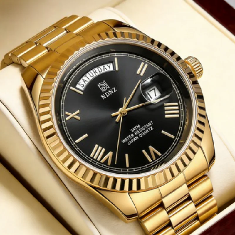 新しい-ndnz-高級クォーツメンズ腕時計防水ビジネス日付スチールファッションカップル腕時計
