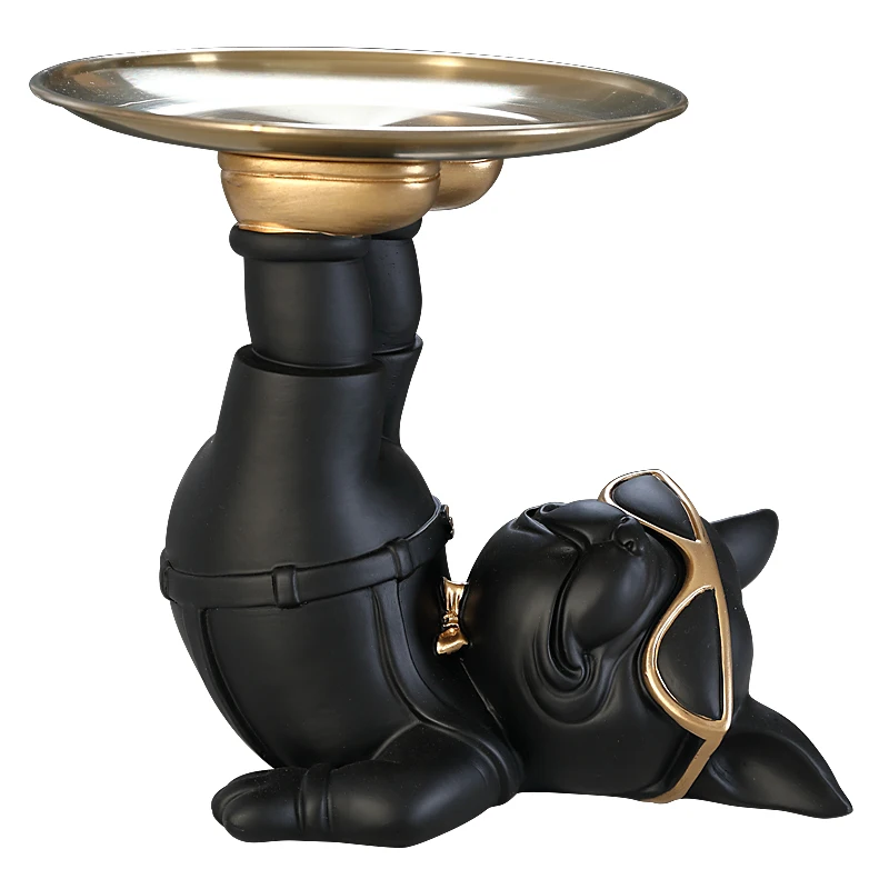 Luxury Entryway Key Storage Figurine French Bulldog Tray Cartoon Home Decor for Cashier Desk