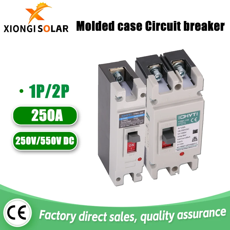 XIONGISolar Molded case circuit breaker 1P/2P 250V/550V DC YTM1-250 Overload Protection Switch Protector for Solar Photovoltaic