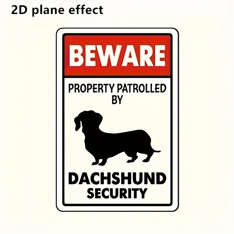 2D Flat Metal Sign, Small Dog Safety Warning Patrol Sign, Red and White Color Scheme,Indoor Outdoor Decor for Cafe Bar Club Home