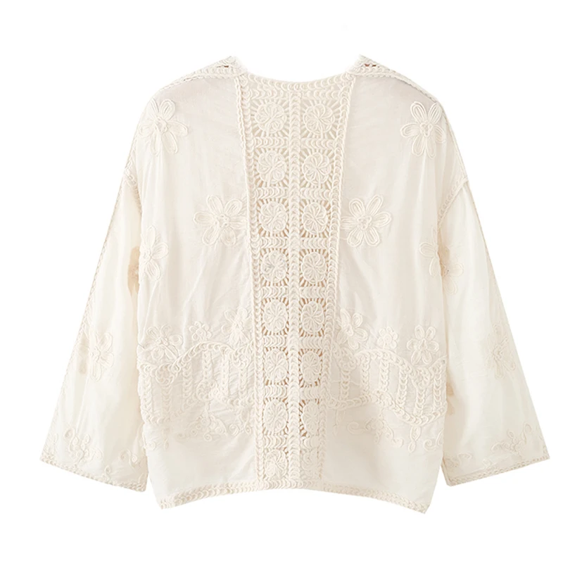 Guobioziy 2026 Spring/Summer Women's Elegant Crochet Lace Hollow V-Neck Top Loose-Fitting and Versatile for Casual Styling