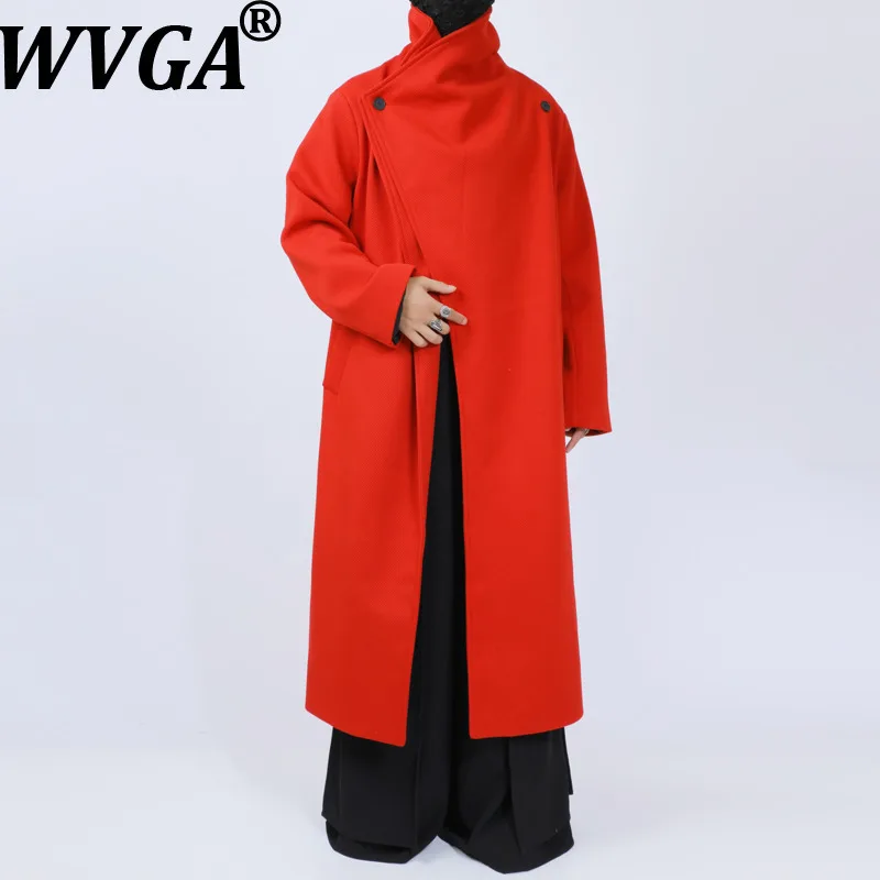 

WVGA осень-зима новая мужская шерстяная куртка модный дизайн большой отложной воротник нишевый шикарный длинный плащ выше колена Ins W14845