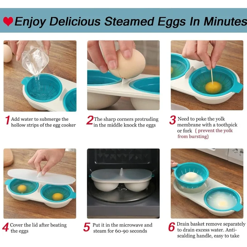 1pc Microwave Eggs Poacher,Double-Cup Egg Boiler,Kitchen Gadget, Hot Spring Egg Mold ,Cooking Tools,Clear Water Lotus Egg Maker view 5